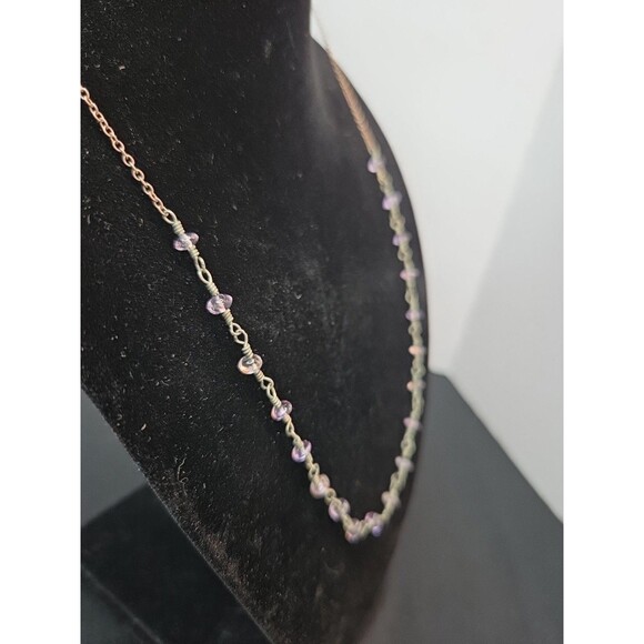925 Silver Necklace 18" With Purple Stationed Stones Lightweight Dainty February - Picture 3 of 5